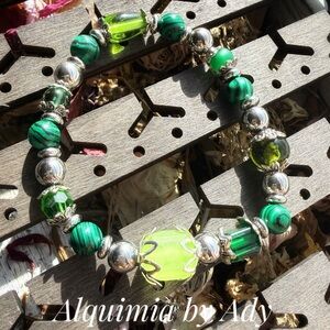 Alquimia Vibrant Green malachite and Silver Bracelet